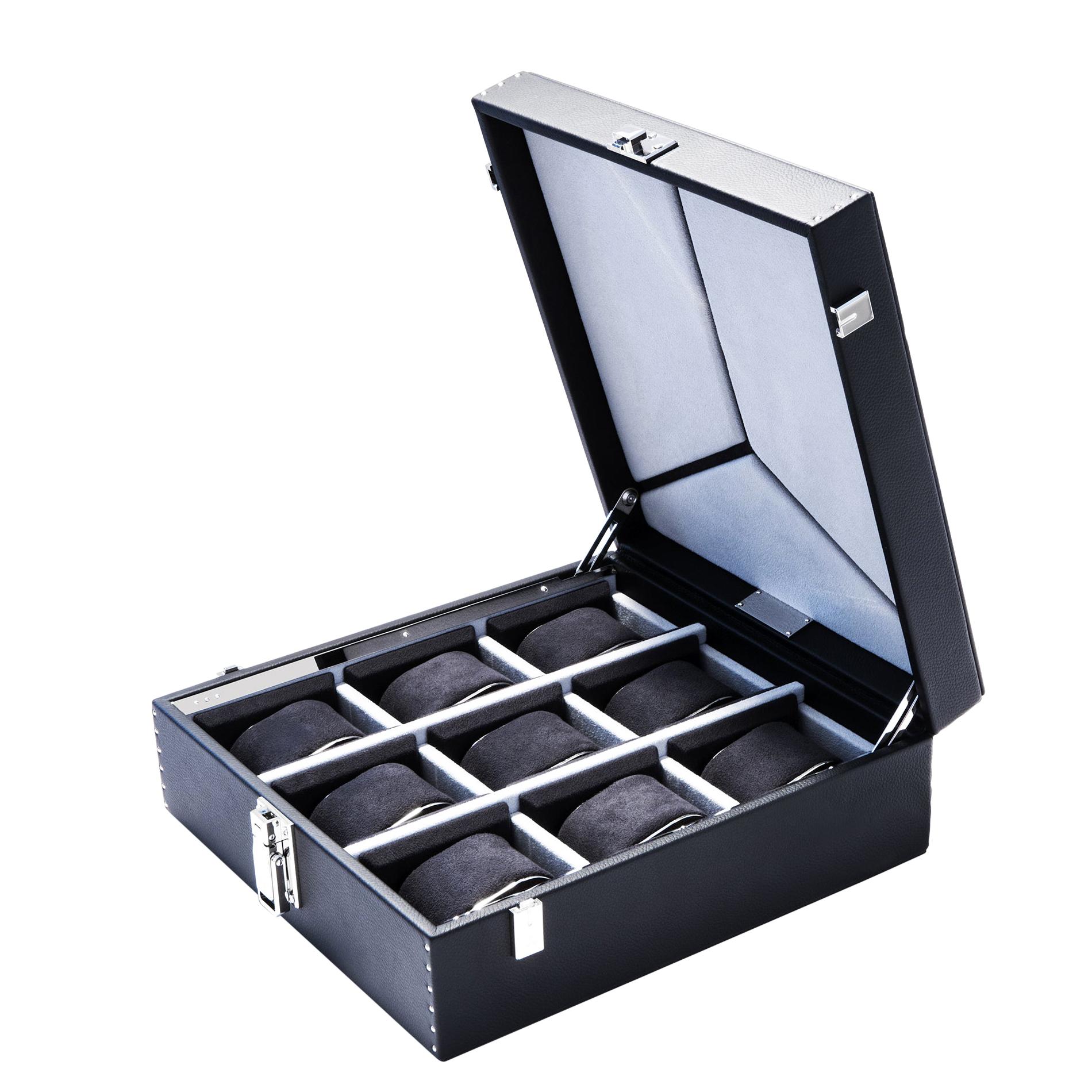 Luxury Nine Watch Box Black or Cognac For Sale