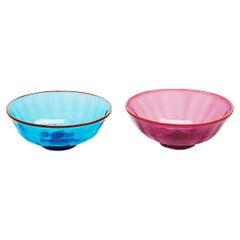 Luxury Nut Bowl Set of 2 Turchese/Viola, Murano Glass by La Doublej, Italy