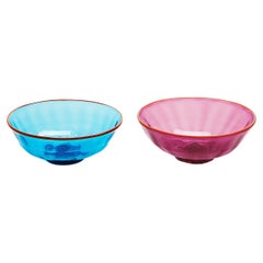 Luxury Nut Bowl Set of 2 Turchese/Viola, Murano Glass by La Doublej, Italy