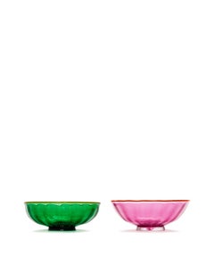 Luxury Nut Bowl Set of 2 Verde/Rosa, Murano Glass by La DoubleJ, Italy