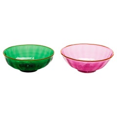 Luxury Nut Bowl Set of 2 Verde/Rosa, Murano Glass by La DoubleJ, Italy