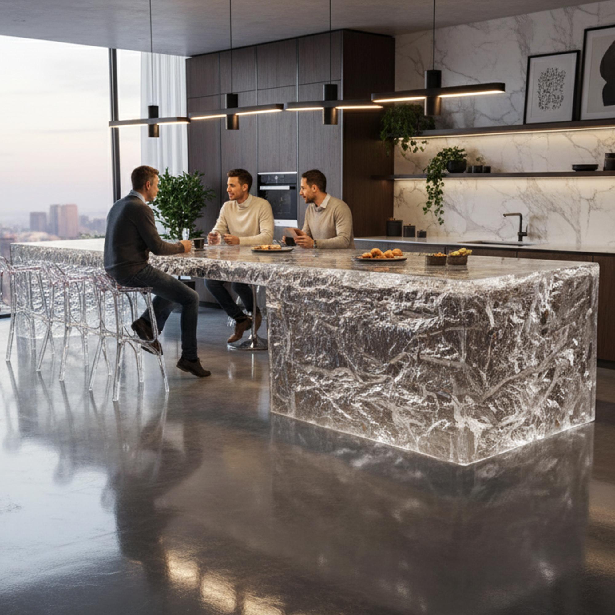 Luxuriöse, vom Meer inspirierte große Kücheninsel - Moderner Kücheninseltisch (Sonstiges) im Angebot