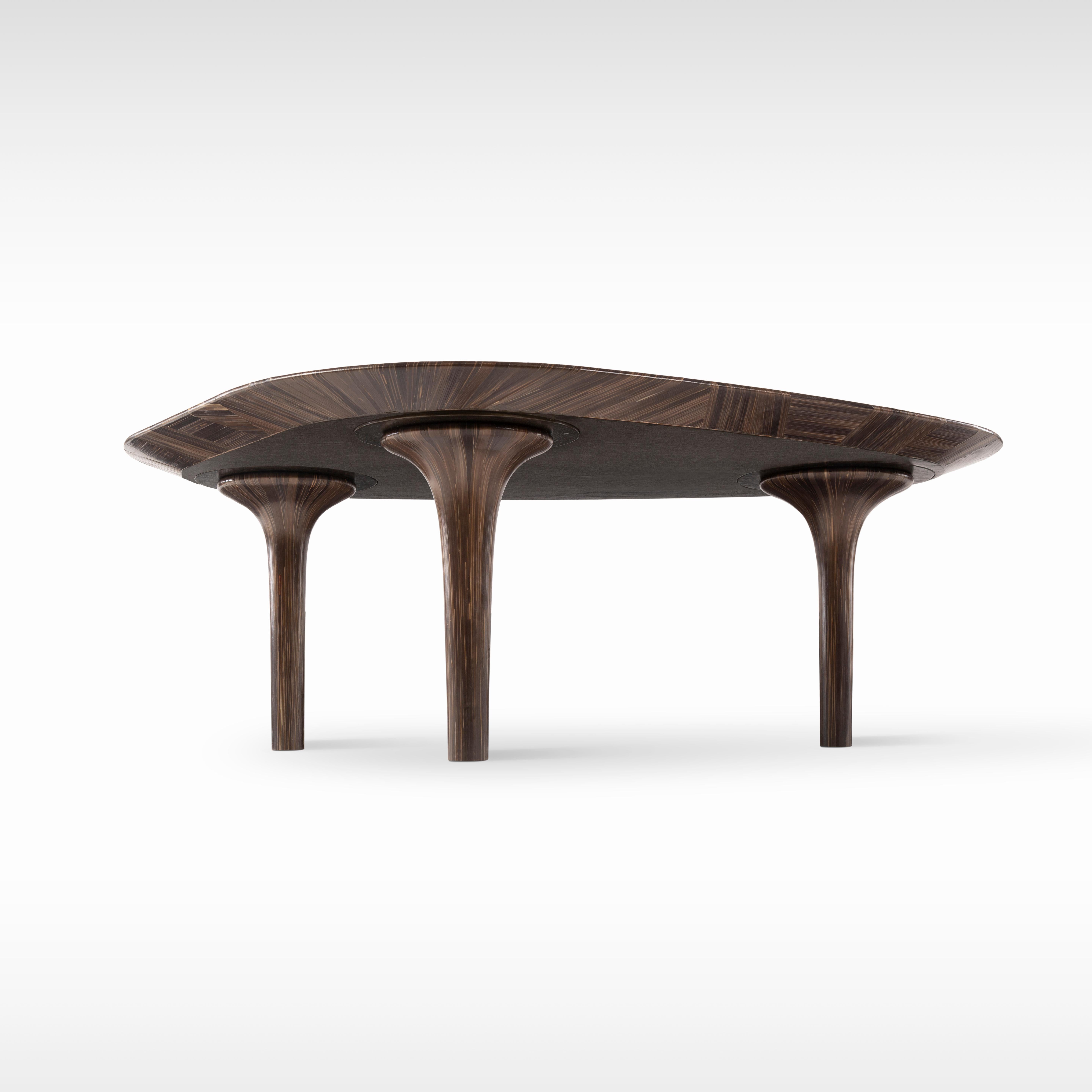 Modern Luxury Organic-Shaped Coffee Table with Hand-Laid Bronze Straw & Lotus Flowers For Sale