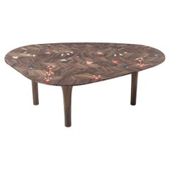 Luxury Organic-Shaped Coffee Table with Hand-Laid Bronze Straw & Lotus Flowers