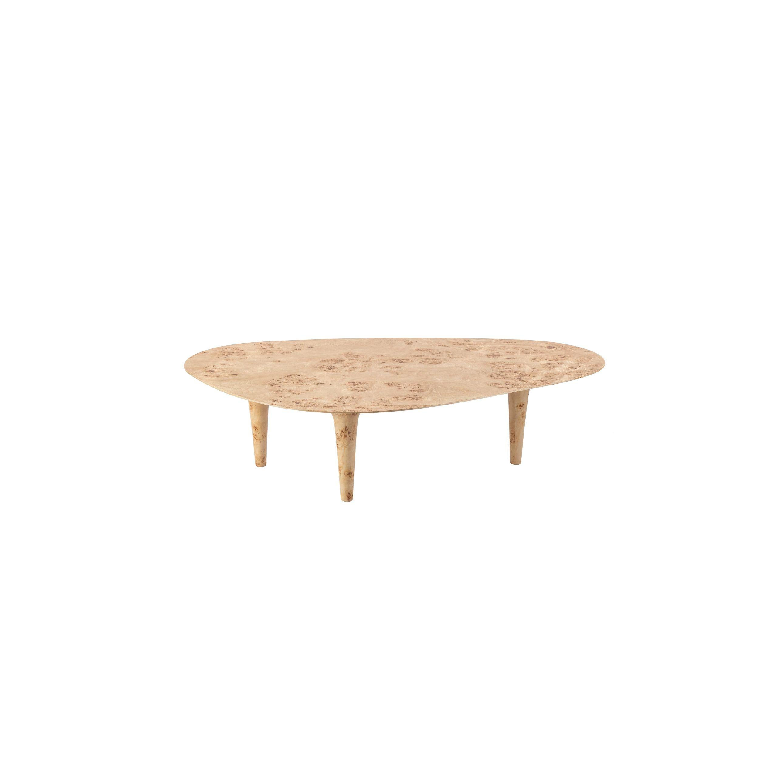 Moderne Table basse de luxe de forme organique avec placage de loupe posé à la main en vente