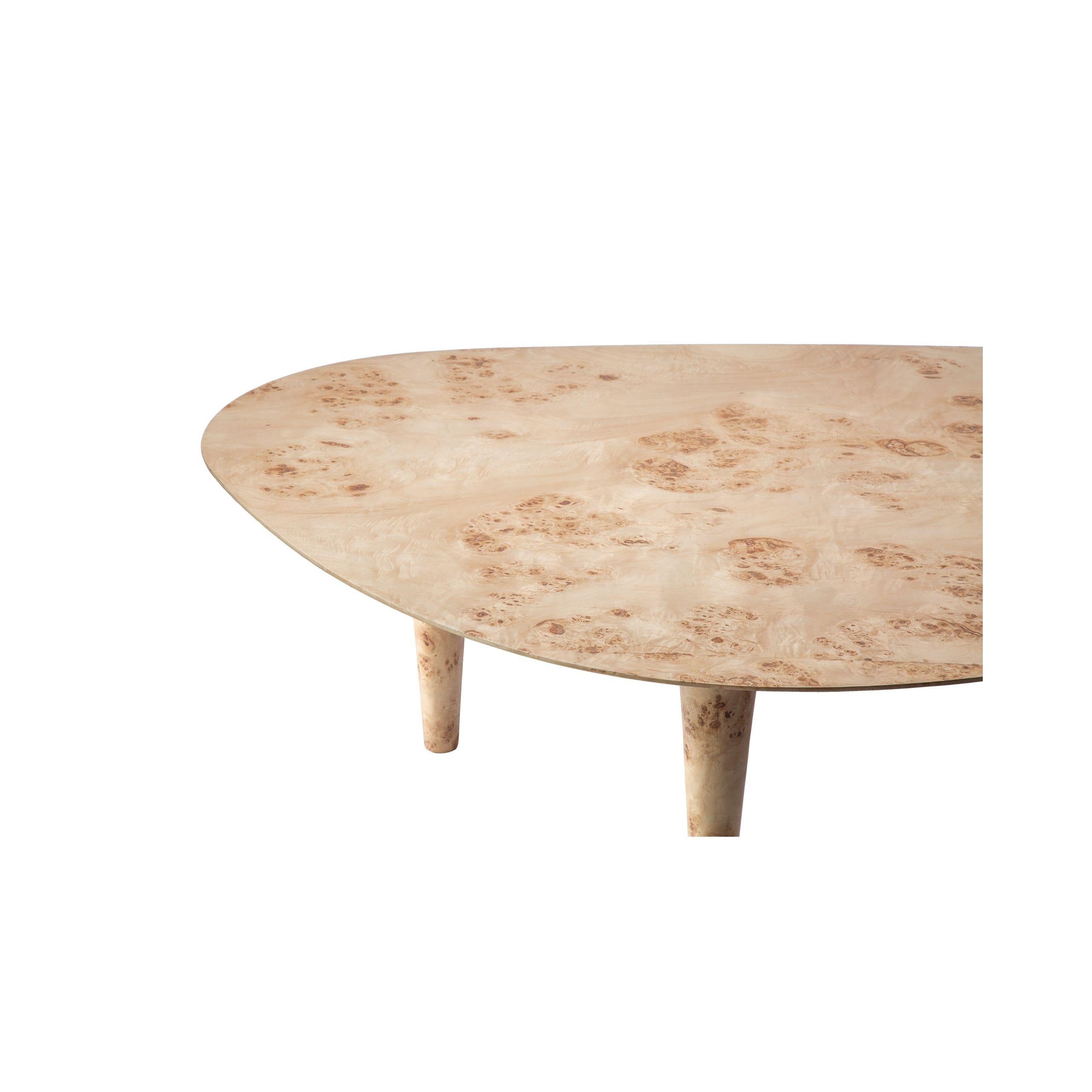 Égyptien Table basse de luxe de forme organique avec placage de loupe posé à la main en vente