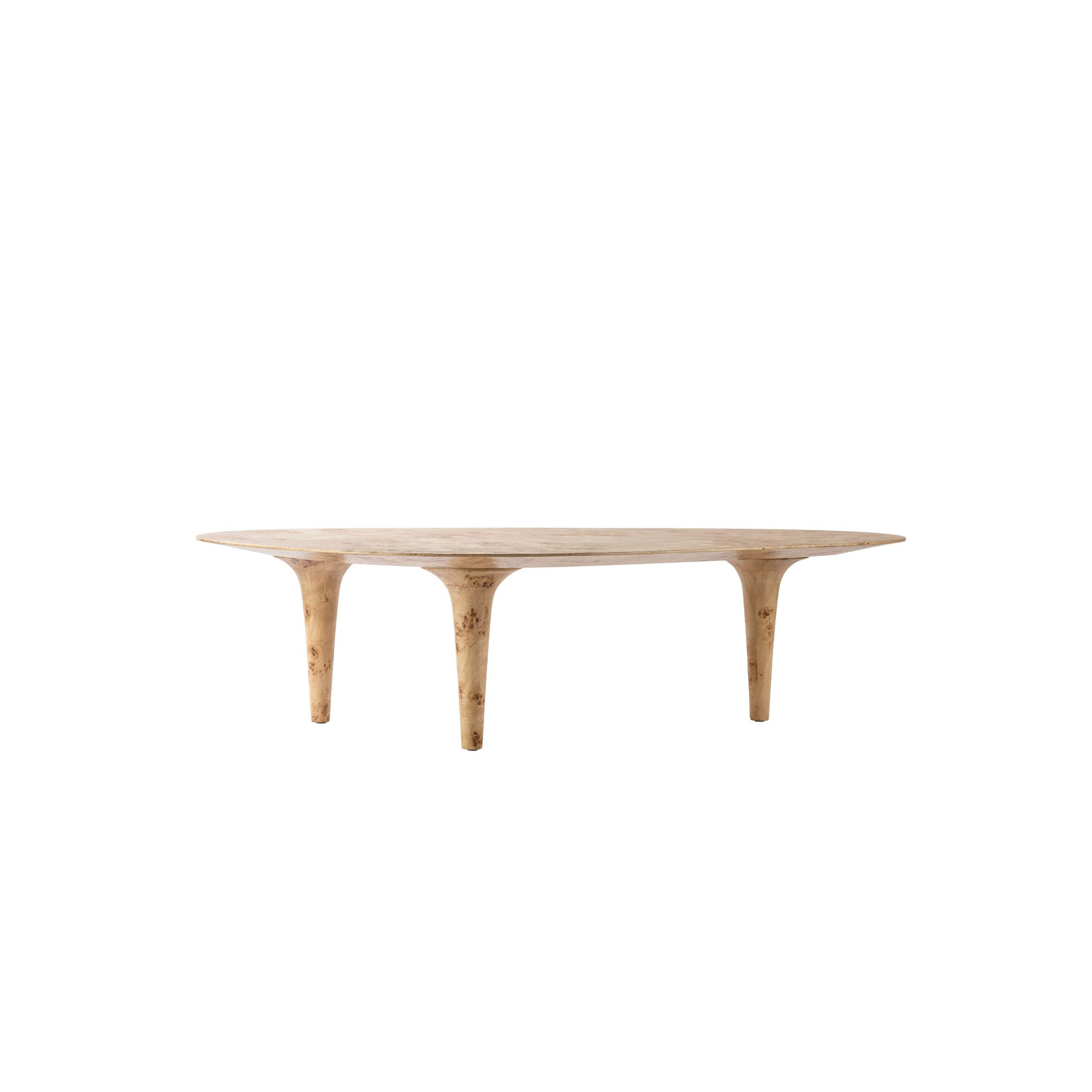 Placage Table basse de luxe de forme organique avec placage de loupe posé à la main en vente
