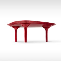 Luxury Organic-Shaped Coffee Table with Hand-Laid Crimson Straw