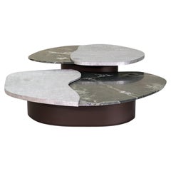 Mesa de centro de lujo para exterior con tablero de mármol y aluminio fundido