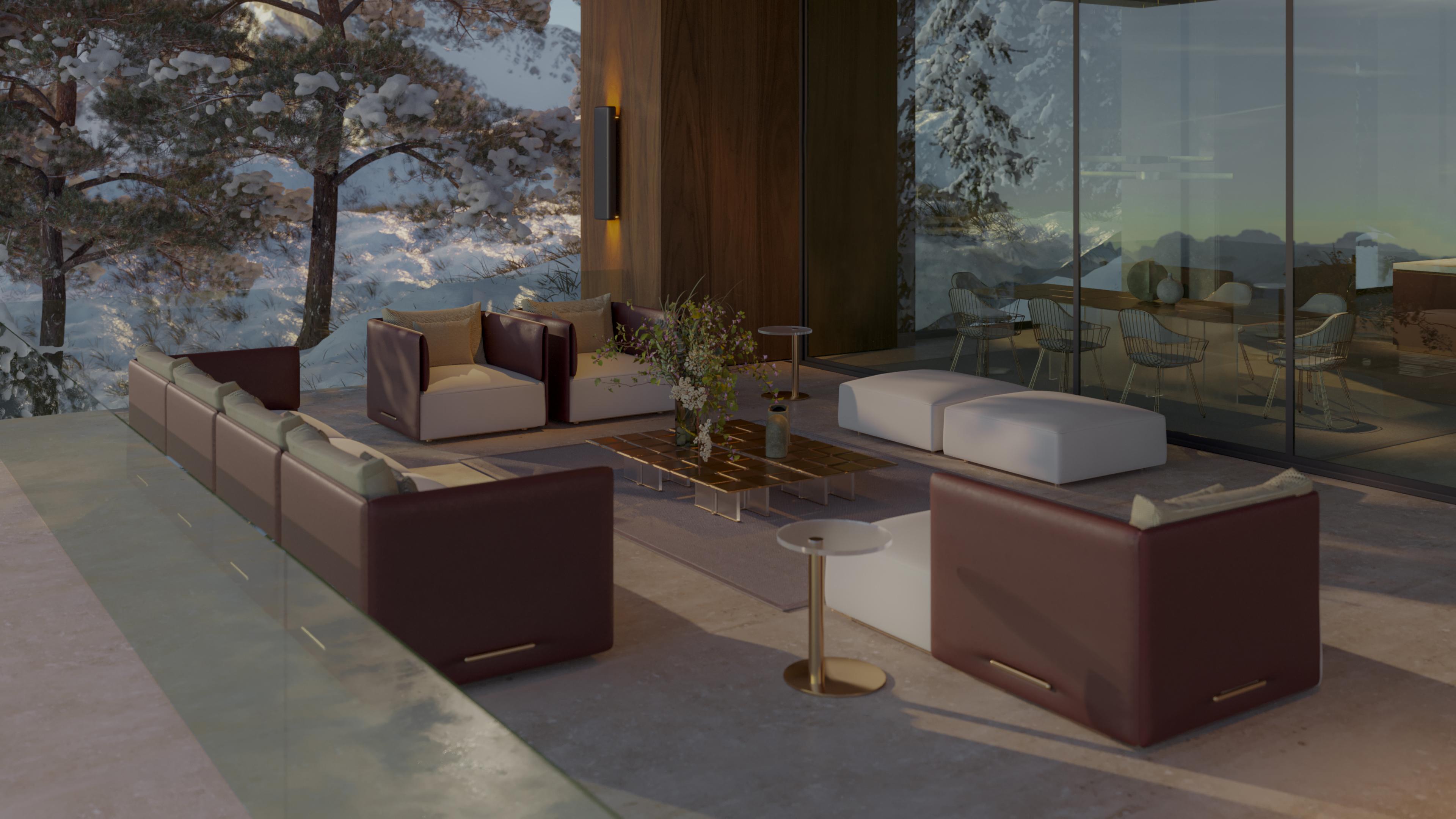 Stainless Steel Luxury Outdoor Side Table with Marble Top For Sale