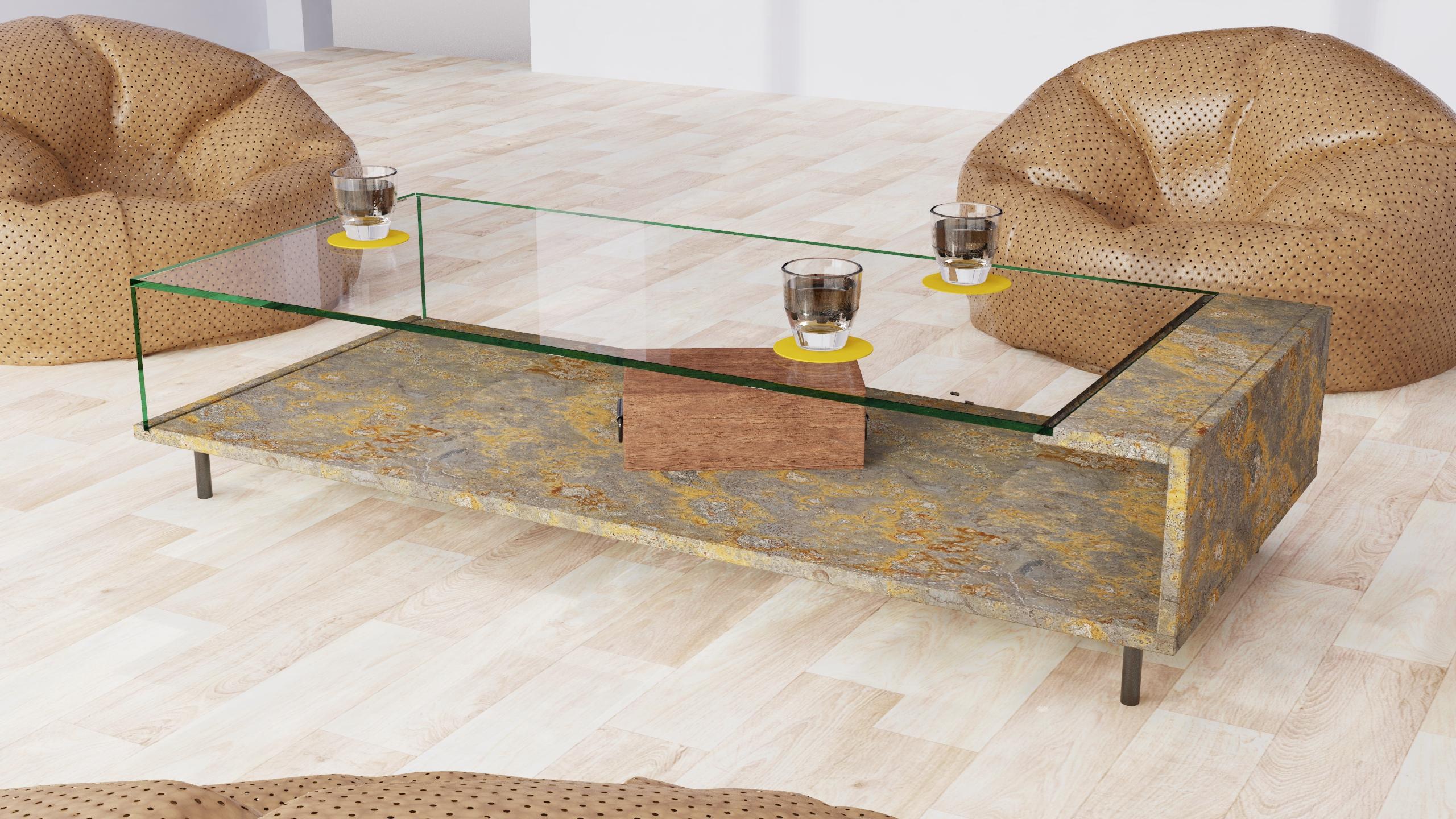 Luxury Oxide Slate & Crystal Coffee Table Fornix 2.0 Joaquín Moll Bespoke Design For Sale 2