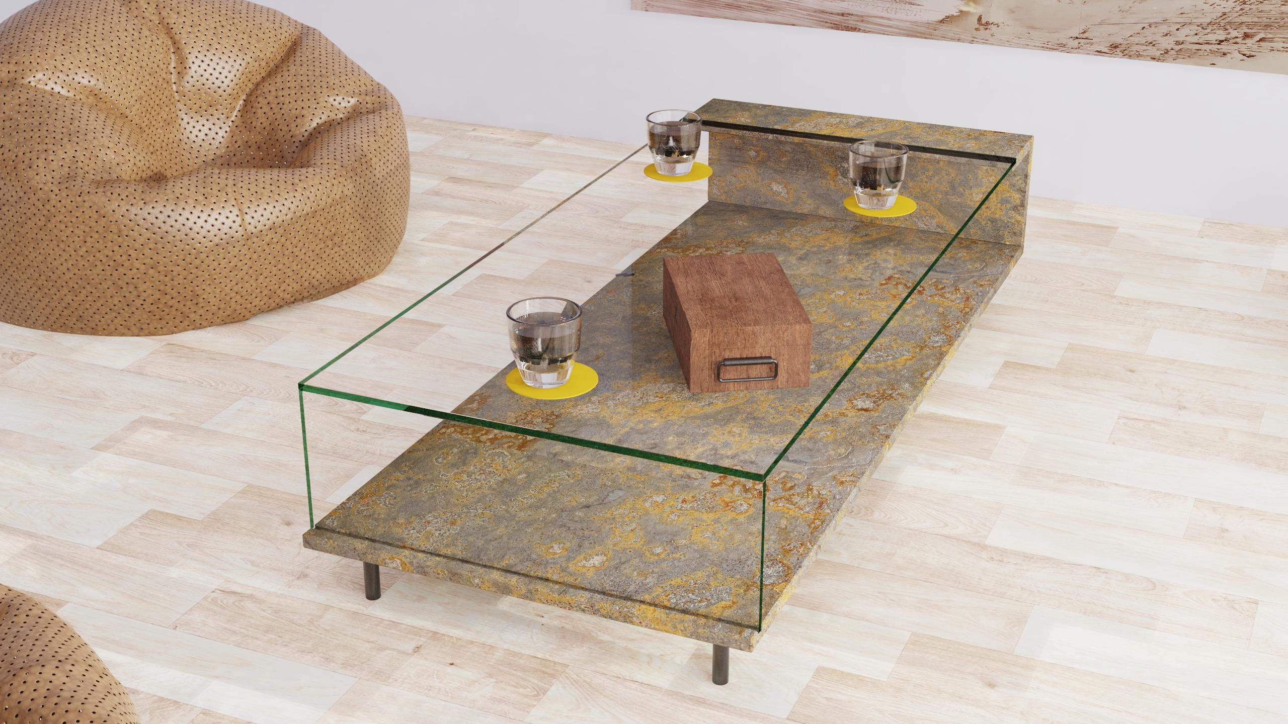 Luxury Oxide Slate & Crystal Coffee Table Fornix 2.0 Joaquín Moll Bespoke Design For Sale 3