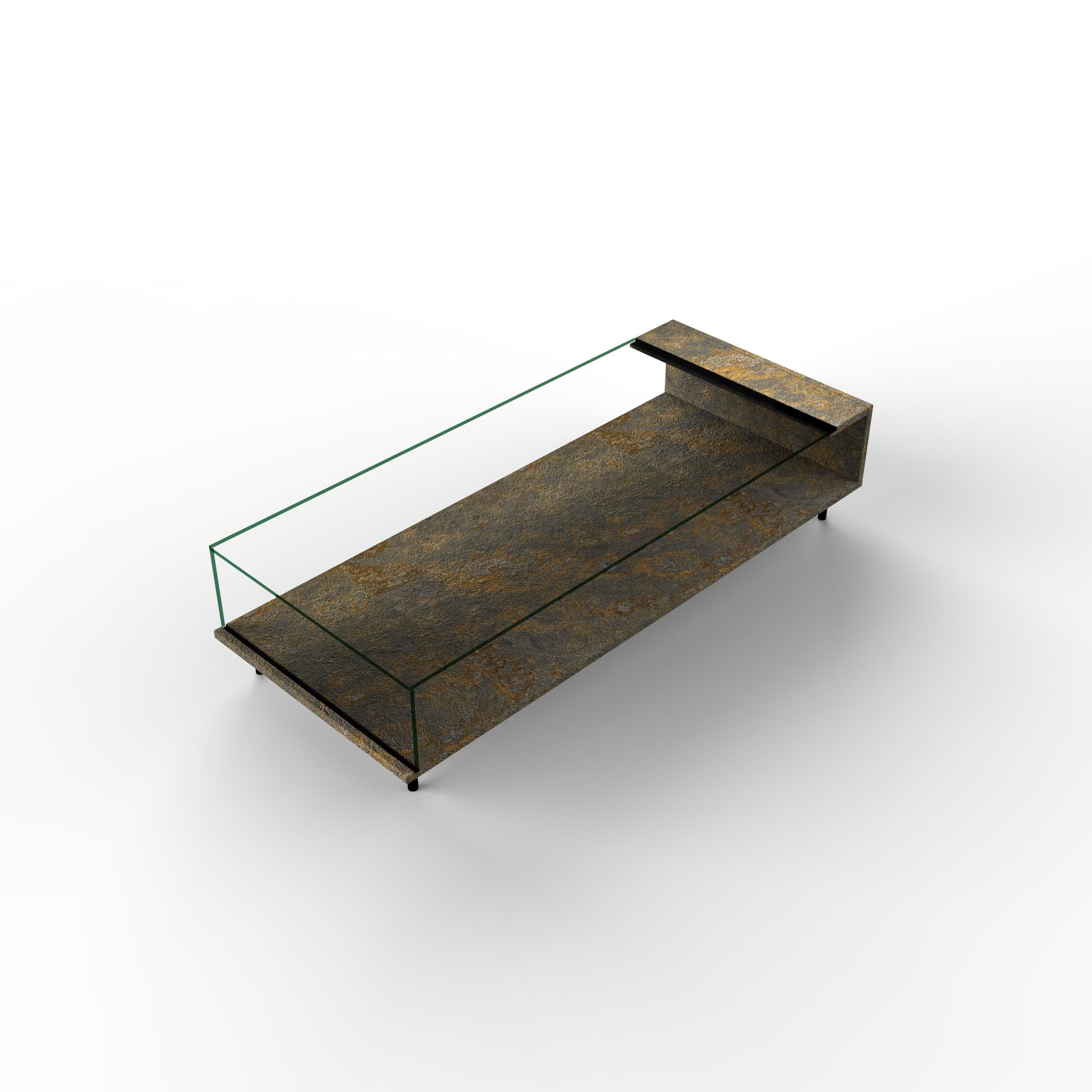 Luxury Oxide Slate & Crystal Coffee Table Fornix 2.0 Joaquín Moll Bespoke Design.
Luxury oxide slate coffee table fornix 2.0 is a contemporary reinvention of a classic design by Meddel Spain and designer Joaquín Moll. This exclusive centre table