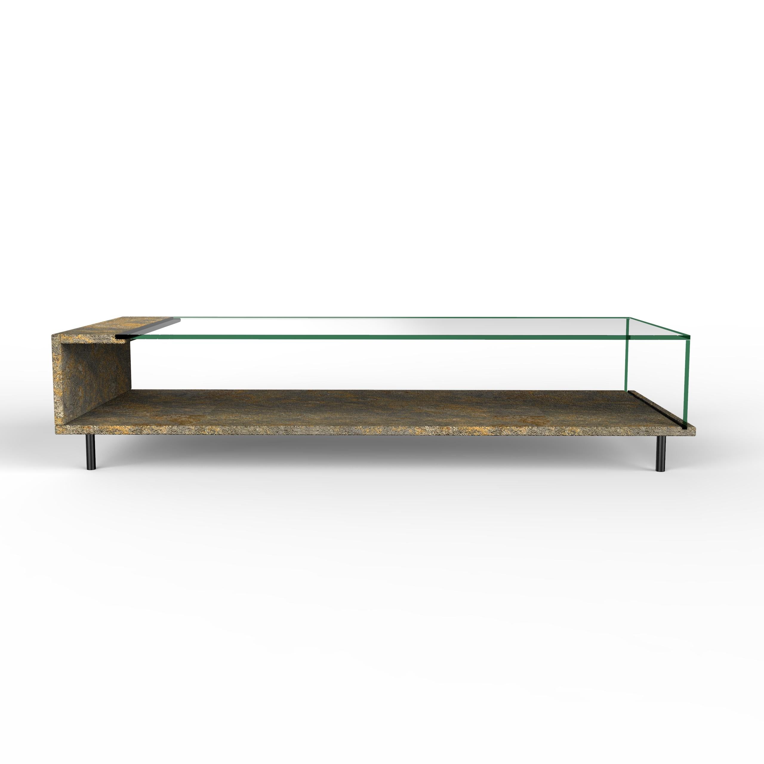 Hand-Crafted Luxury Oxide Slate & Crystal Coffee Table Fornix 2.0 Joaquín Moll Bespoke Design For Sale
