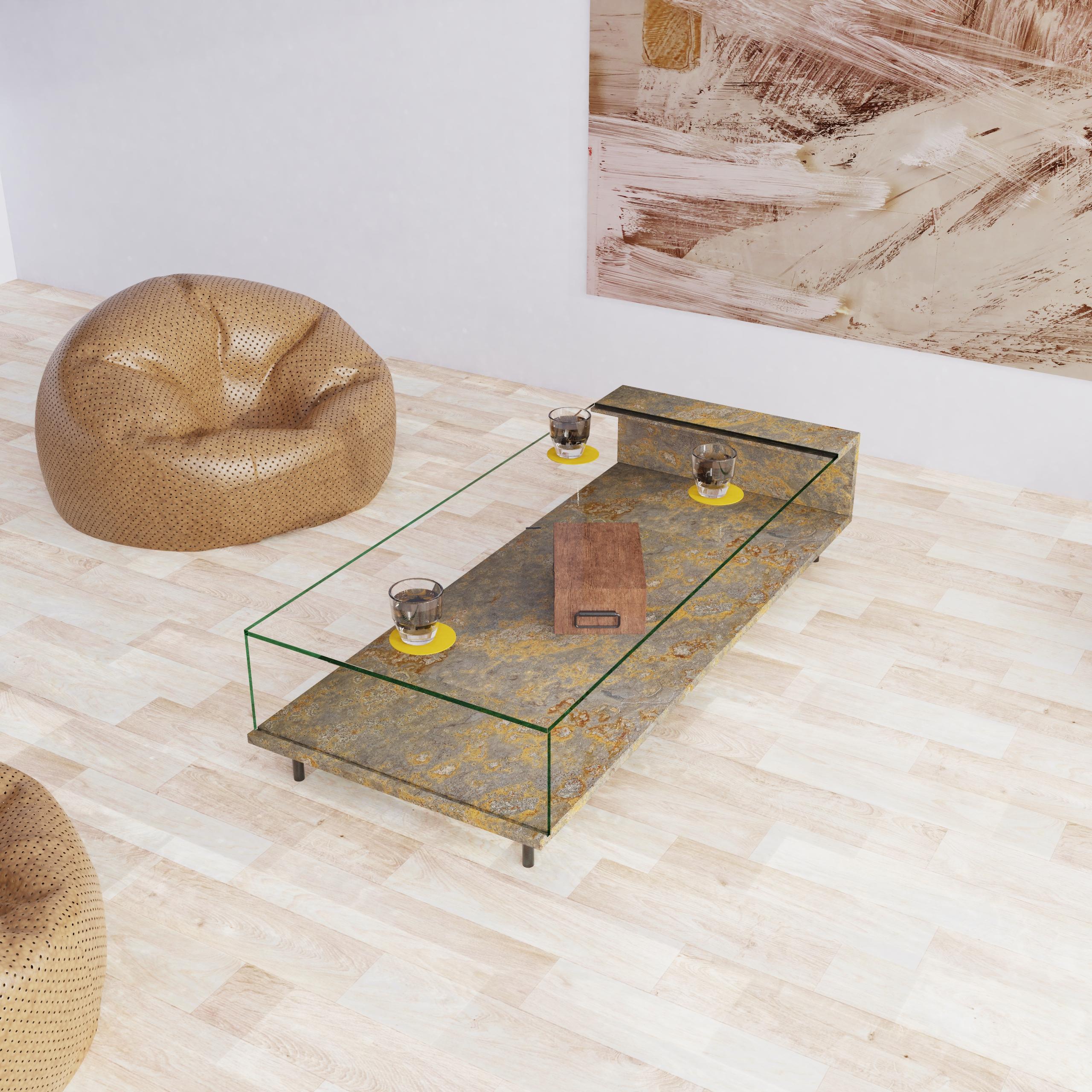 Luxury Oxide Slate & Crystal Coffee Table Fornix 2.0 Joaquín Moll Bespoke Design In New Condition For Sale In VALVERDE DEL MAJANO, CL