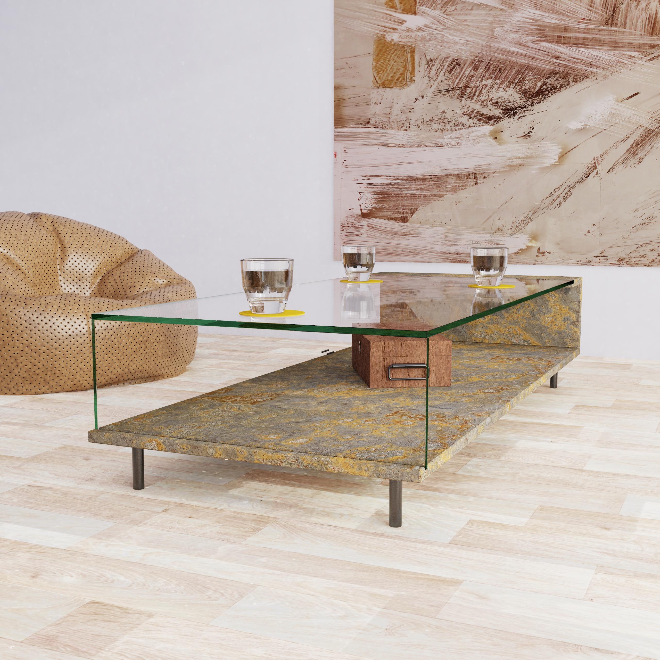 Contemporary Luxury Oxide Slate & Crystal Coffee Table Fornix 2.0 Joaquín Moll Bespoke Design For Sale