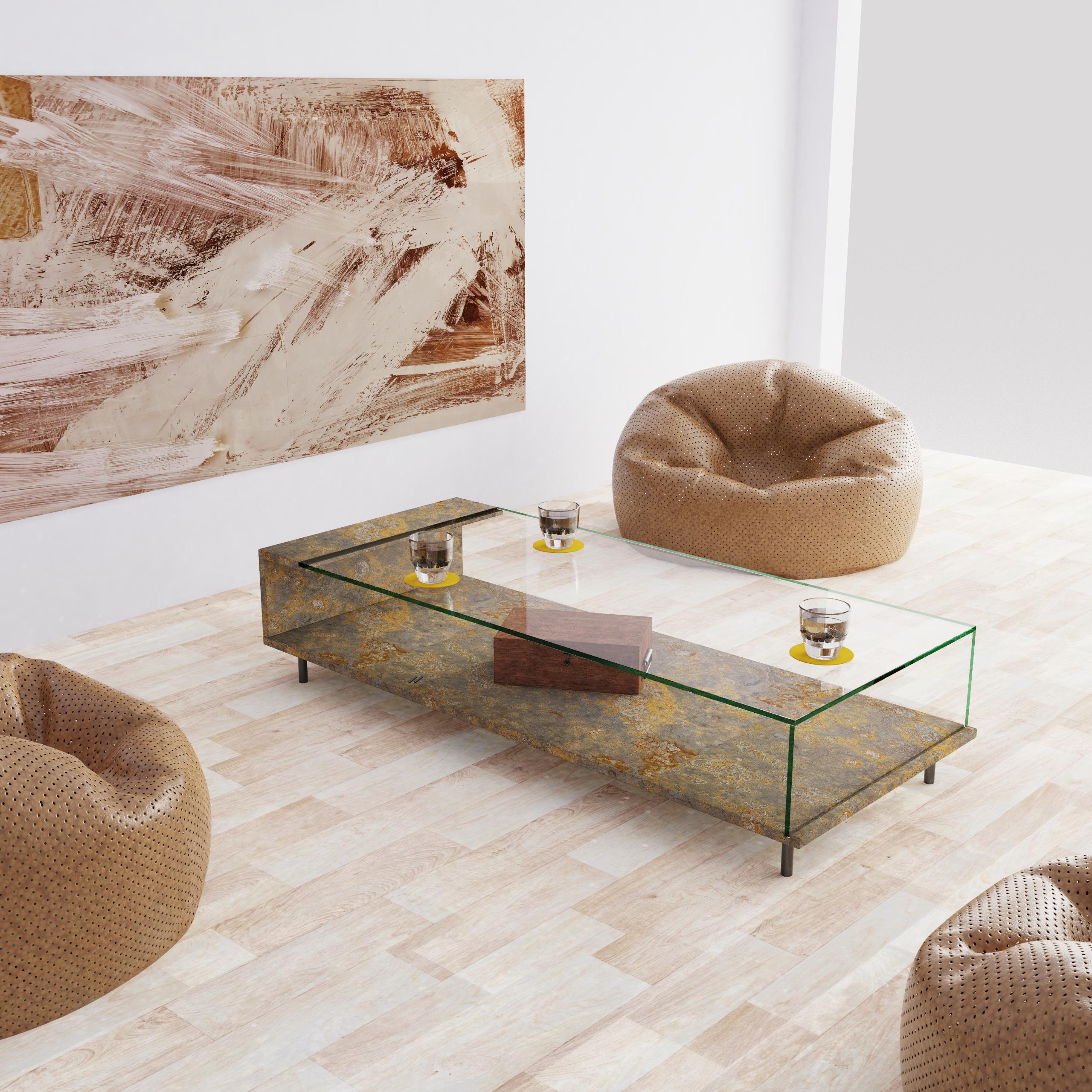 Stone Luxury Oxide Slate & Crystal Coffee Table Fornix 2.0 Joaquín Moll Bespoke Design For Sale