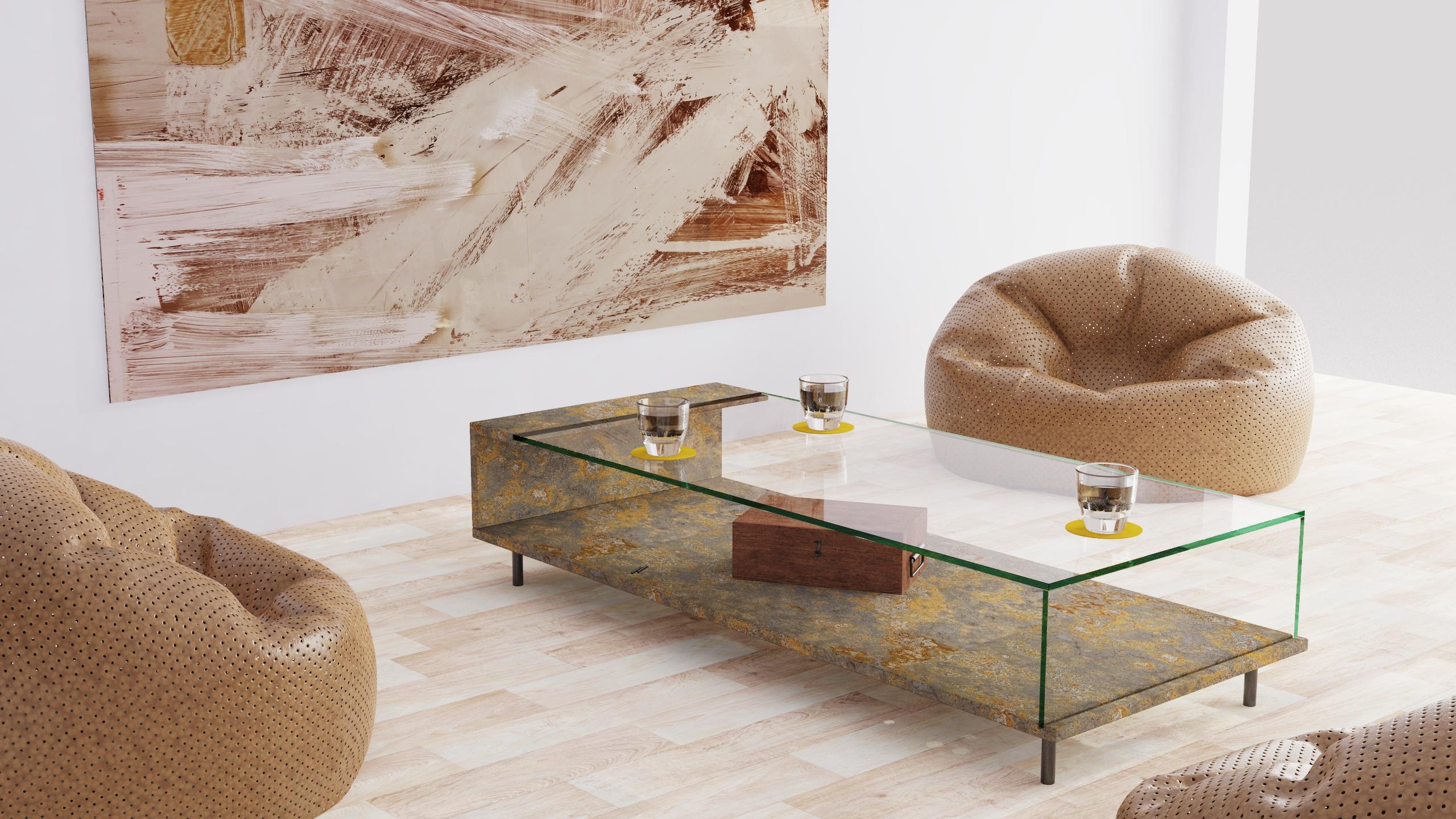Luxury Oxide Slate & Crystal Coffee Table Fornix 2.0 Joaquín Moll Bespoke Design For Sale 1