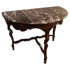 Luxury Pair of 19th Century Carved Oak and Marble Topped Demilune Tables