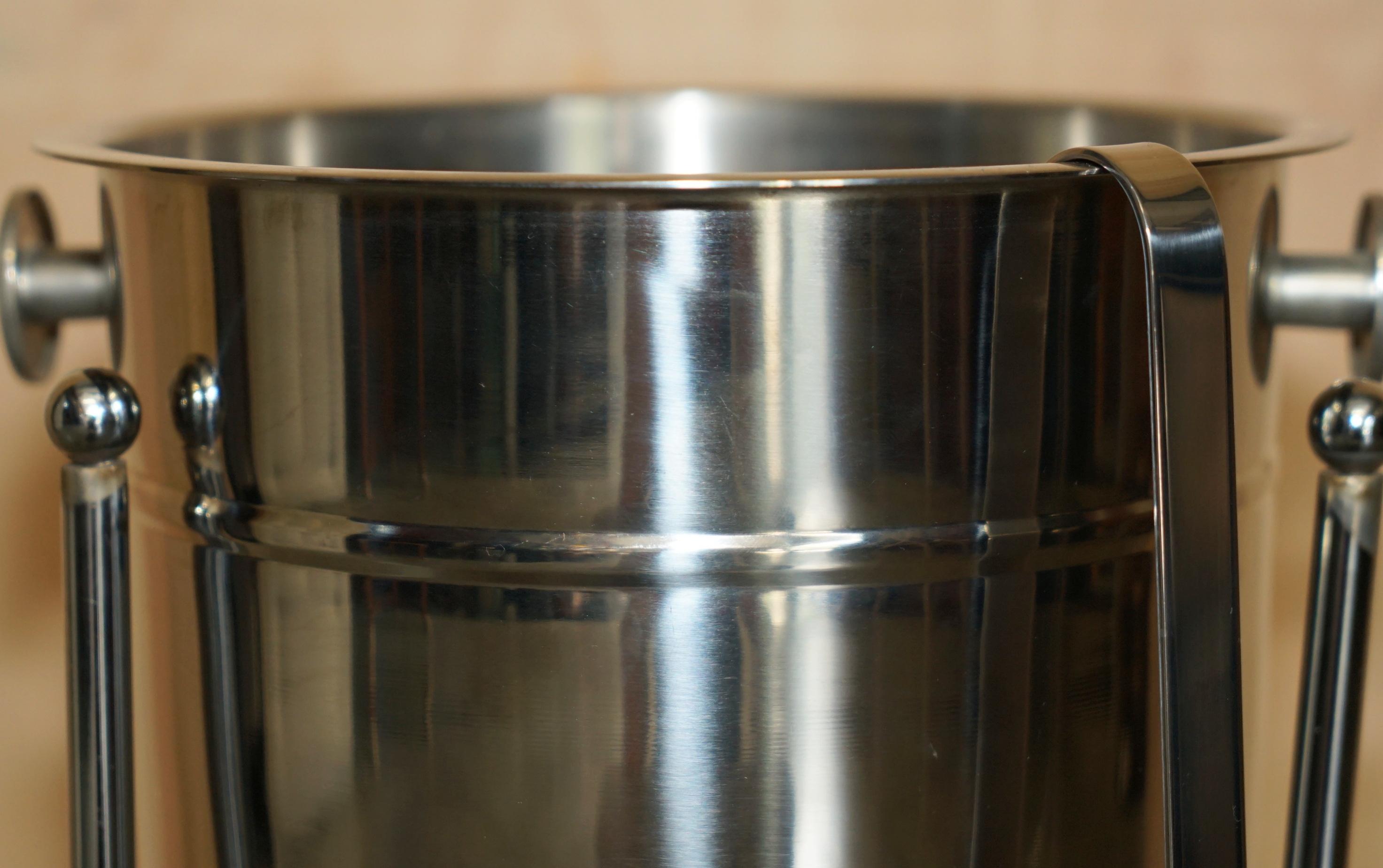 Modern LUXURY PAIR OF CHAMPAGNE BUCKETS ON STANDS IN STAINLESS STEEl For Sale