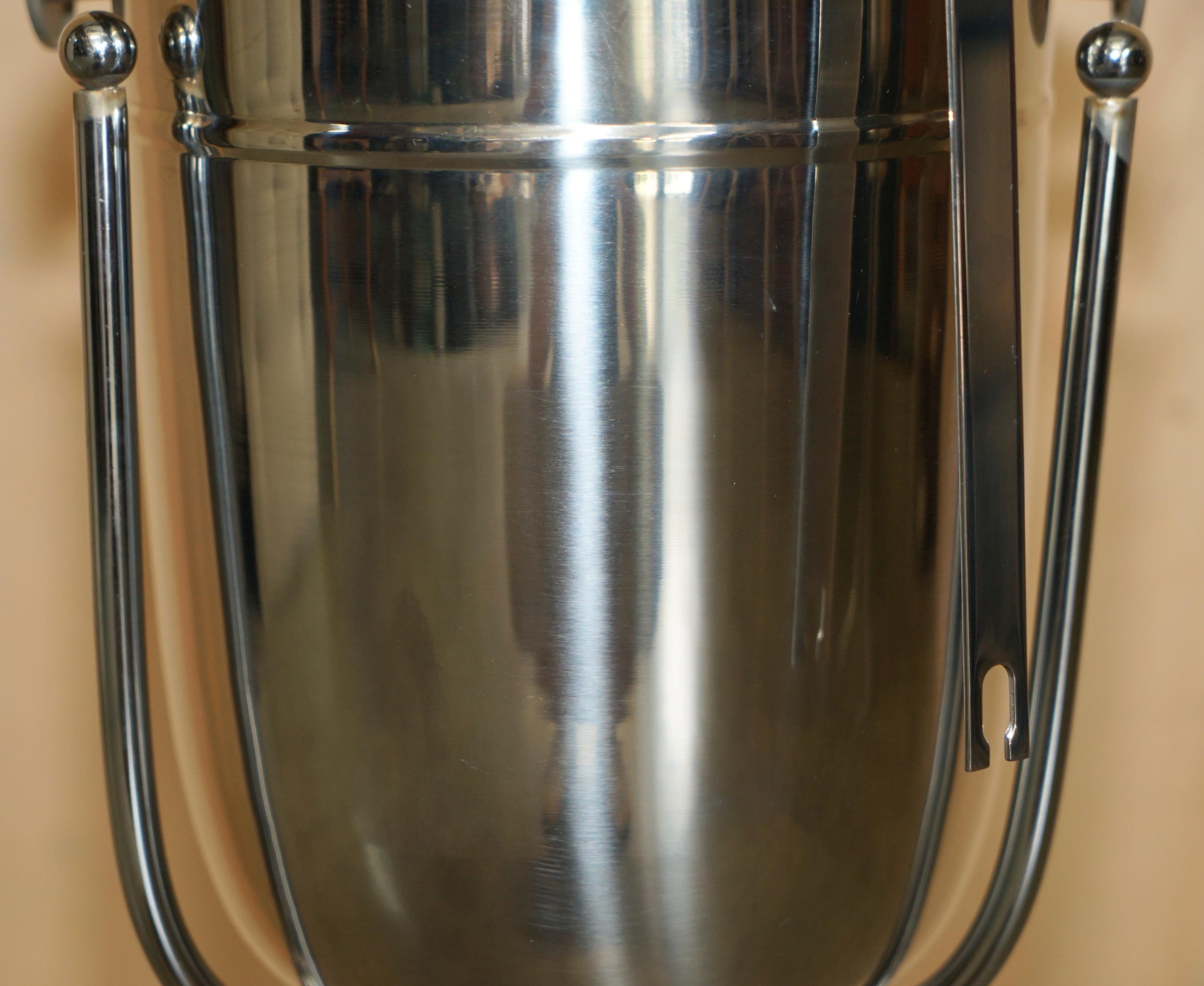 Hand-Crafted LUXURY PAIR OF CHAMPAGNE BUCKETS ON STANDS IN STAINLESS STEEl For Sale