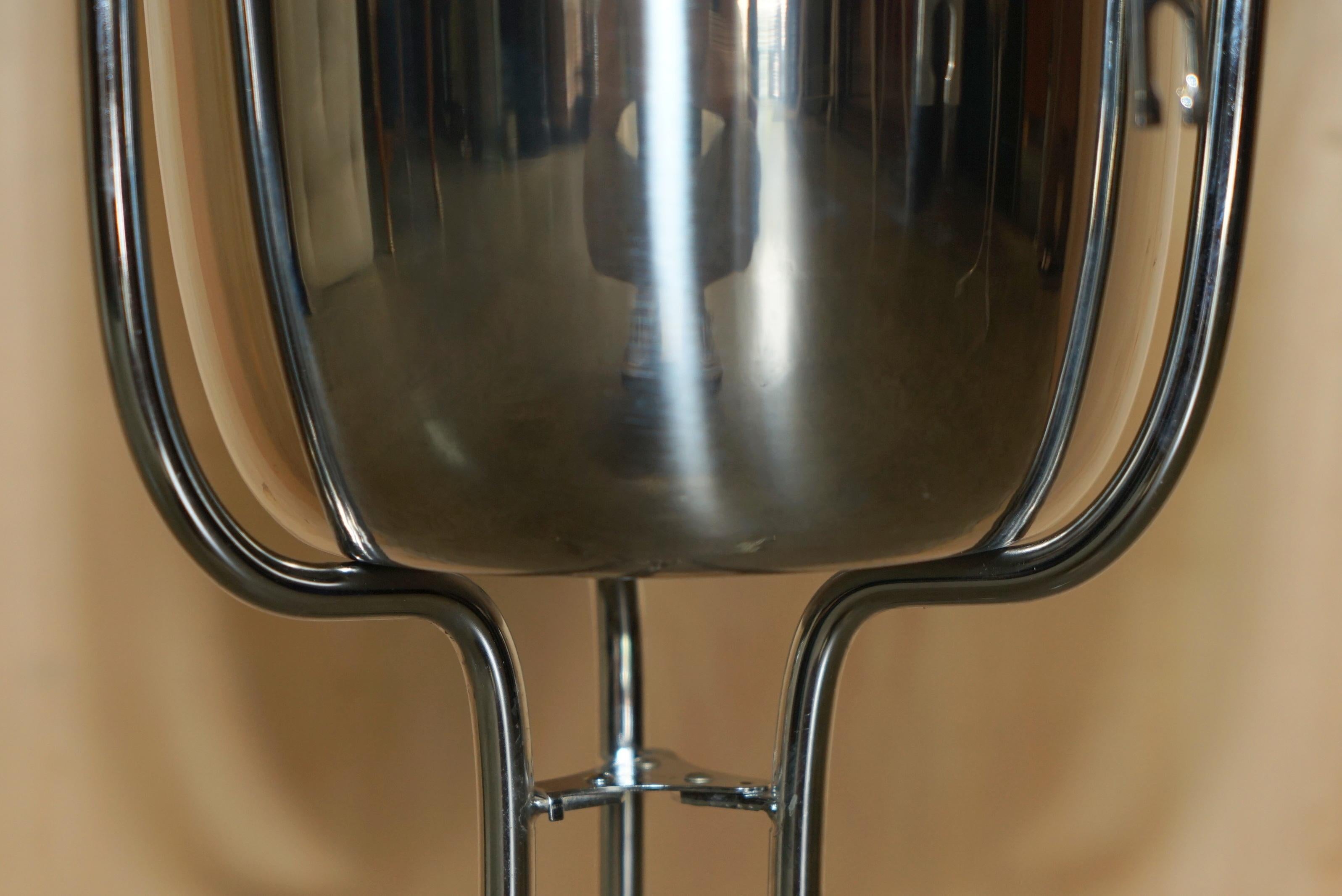 Hand-Crafted LUXURY PAIR OF CHAMPAGNE BUCKETS ON STANDS IN STAINLESS STEEl For Sale
