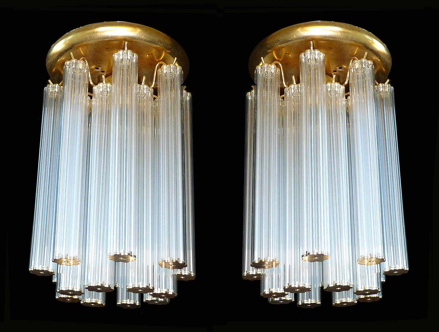 Measures:
Diameter 8 in/ 20 cm
Height 13.7 in/ 35 cm
Weight: 3,5 Kg / 8 lb
1-light bulb E-27, 60w, good working condition/European wiring.
128/ 16 sets of 8 glass tubes each in 2 layers
Also have macthing chandeliers and sconces
Your item will be