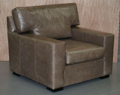 Luxury Pair of Very Large Contemporary Grey Leather Armchairs or Love Seats