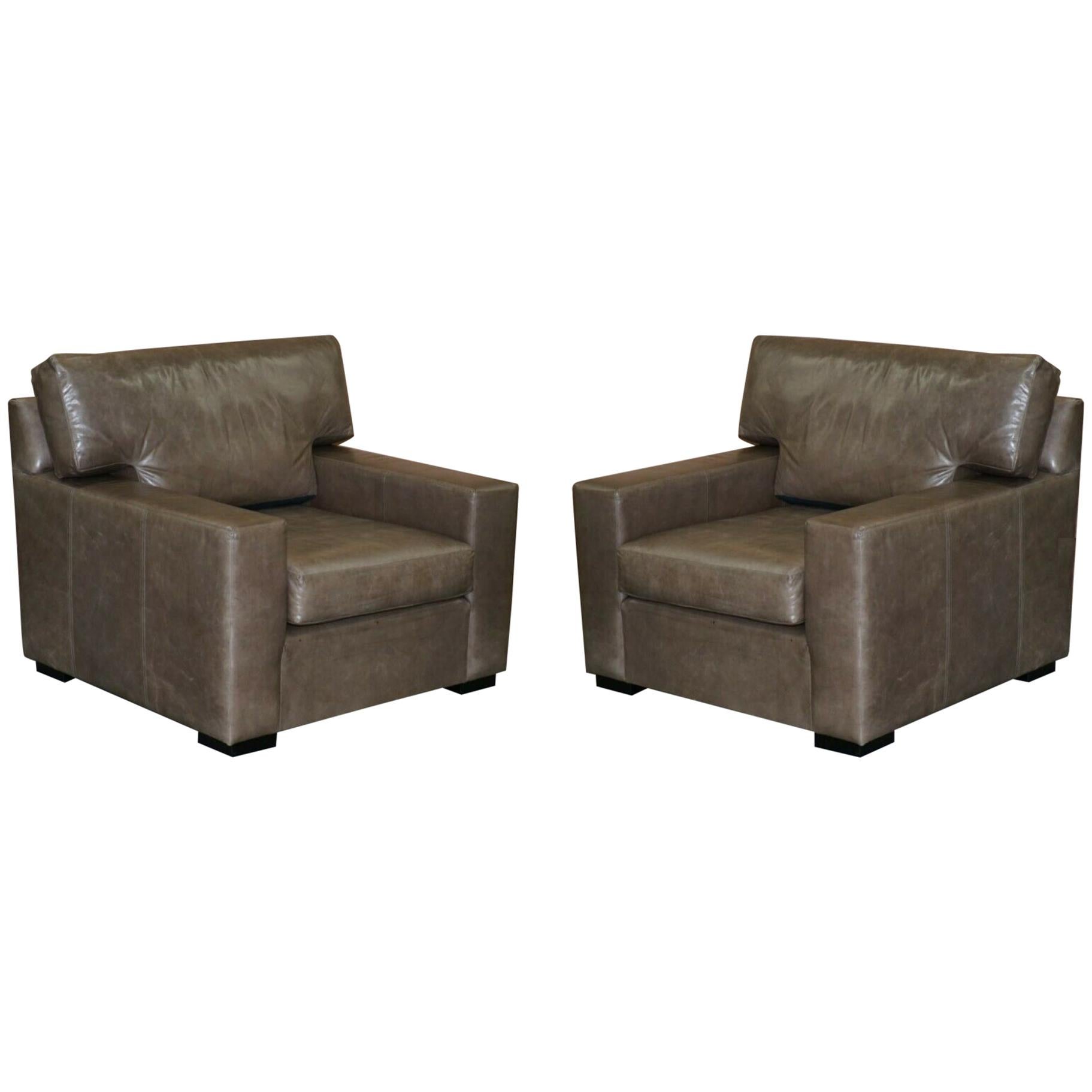 Luxury Pair of Very Large Contemporary Grey Leather Armchairs or Love Seats