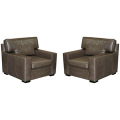 Luxury Pair of Very Large Contemporary Grey Leather Armchairs or Love Seats