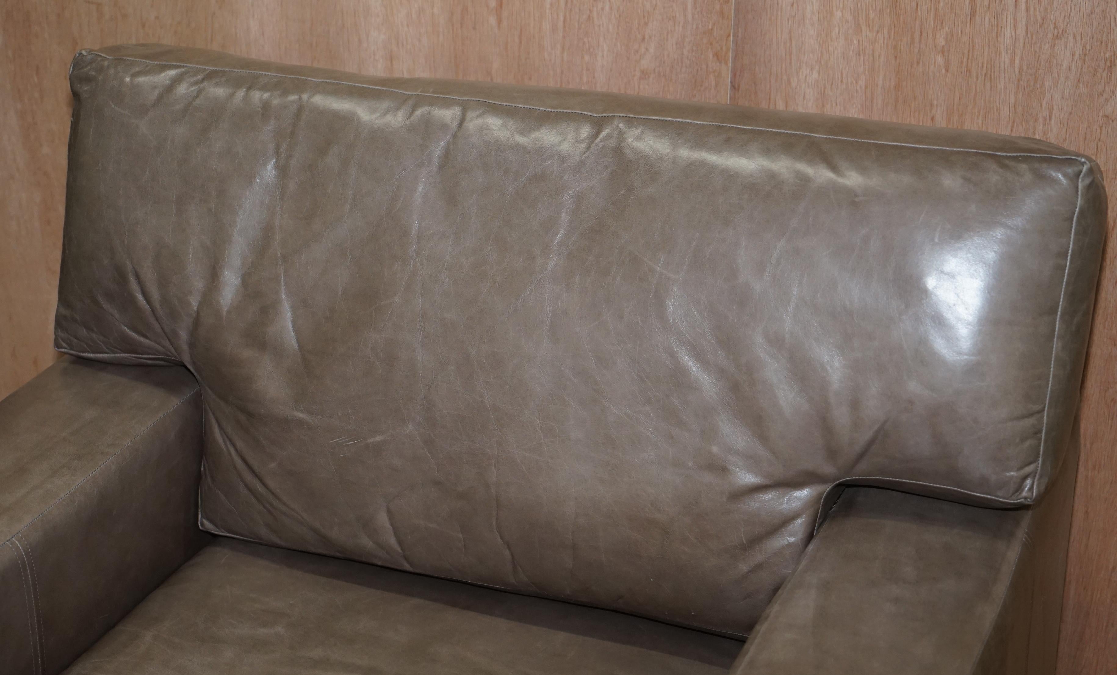Luxury Pair of Very Large Designer Grey Leather Armchairs or Love Seats For Sale 7