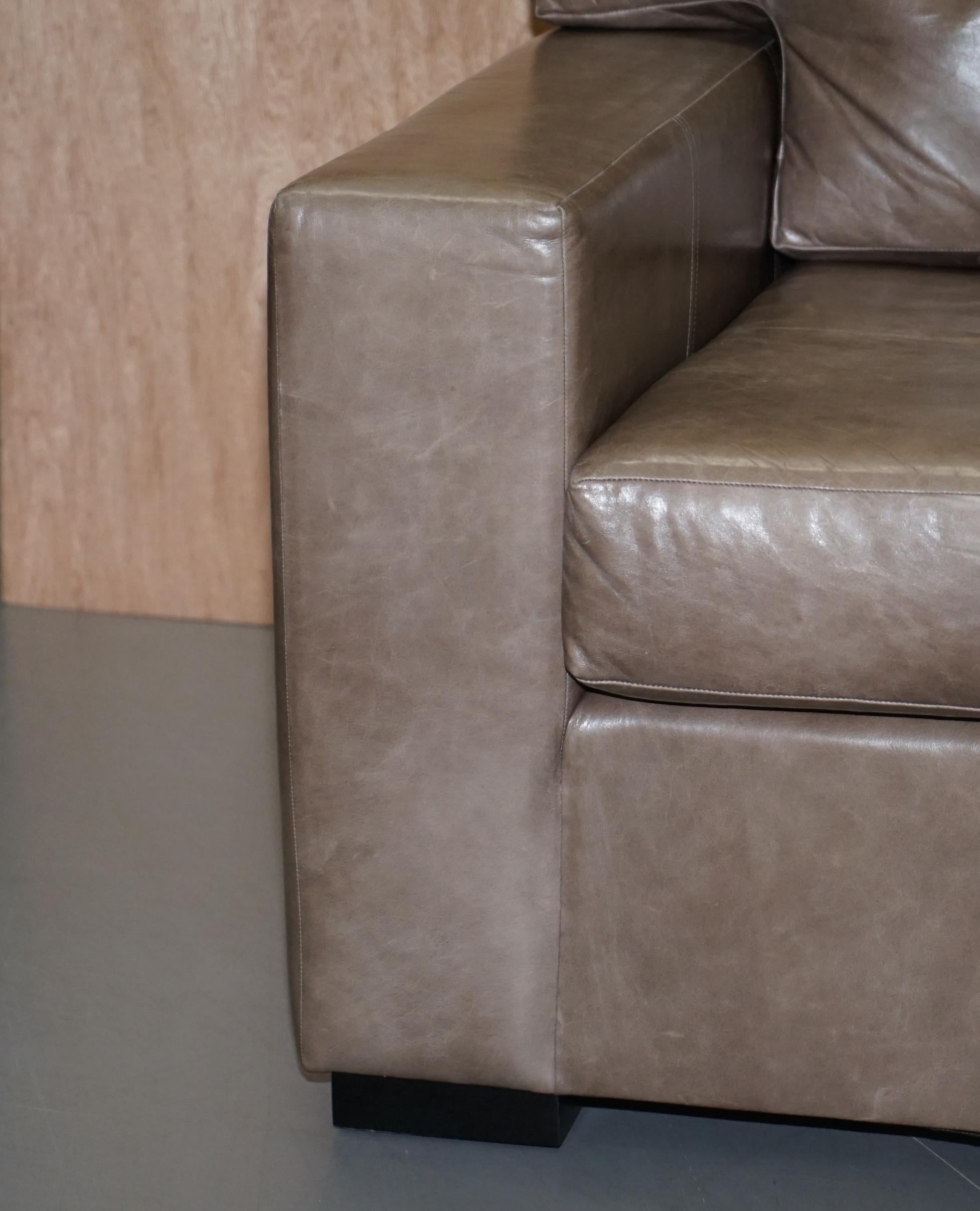 Luxury Pair of Very Large Designer Grey Leather Armchairs or Love Seats For Sale 10