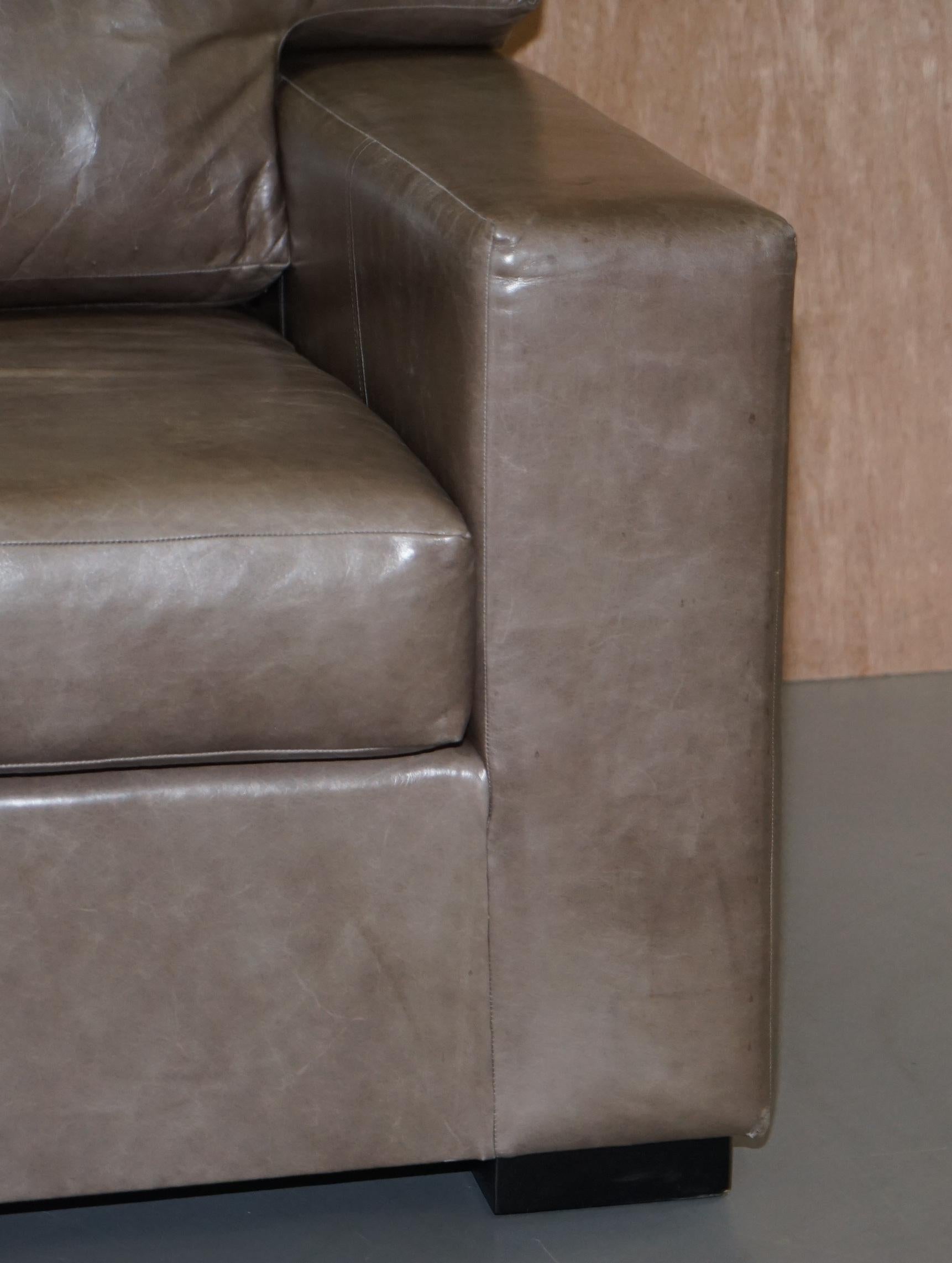 Luxury Pair of Very Large Designer Grey Leather Armchairs or Love Seats For Sale 11