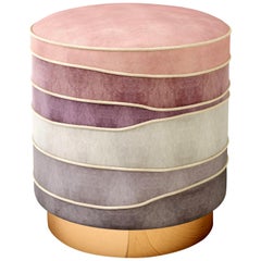 Luxury "Paris" Mid-Century Modern Pink Velvet Upholstered Ottoman, Pouf or Stool