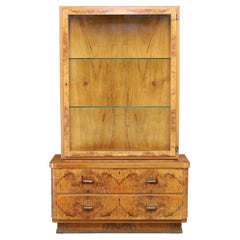 Luxury Parisian Art Deco Burl Walnut Display Cabinet with Brass Hardware, 1930s Luxury Parisian Art Deco Burl Walnut Display Cabinet with Brass Hardware, 1930s