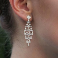 Pear & Baguette Diamond 18K White Gold Dangle Earrings