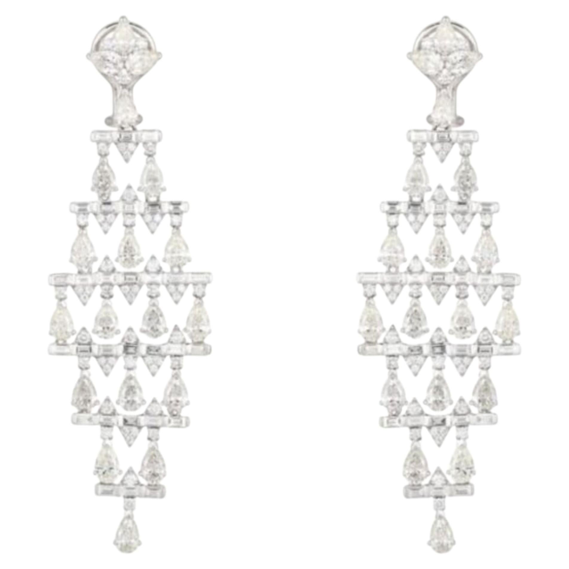 Pear & Baguette Diamond 18K White Gold Dangle Earrings