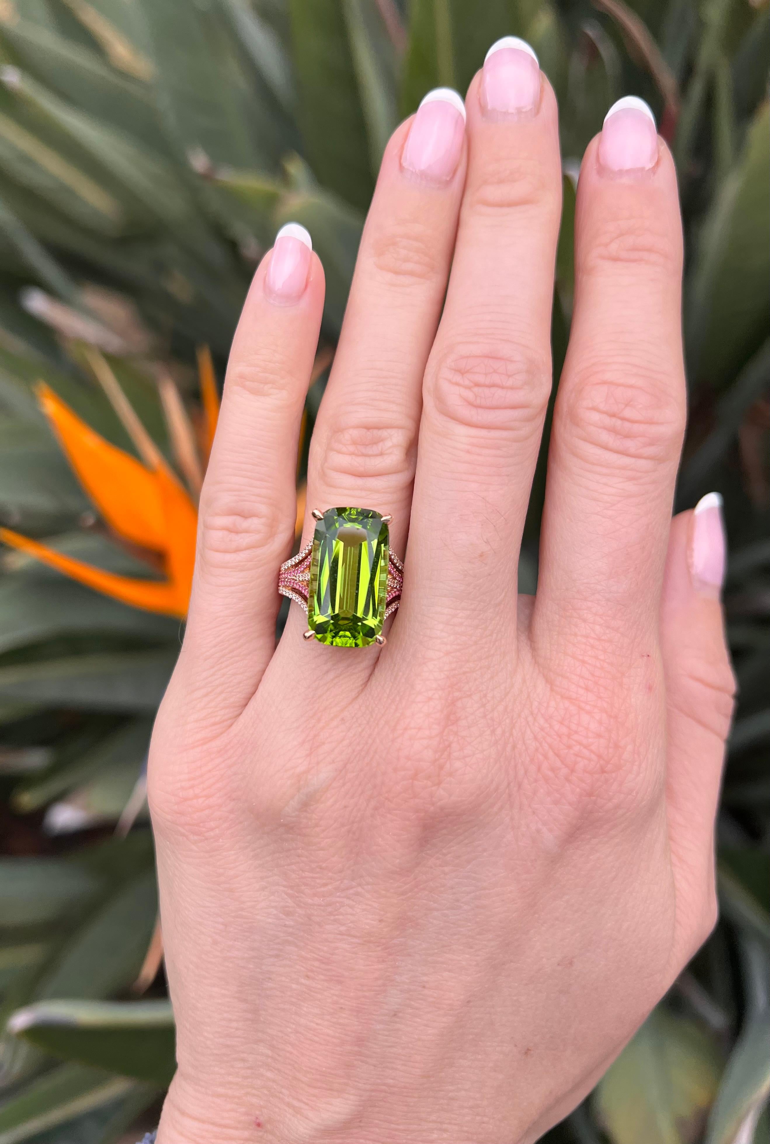Cushion Cut Luxury Peridot Cushion Cocktail Rings Luxury Gemstone Merkaba Beverly Hills For Sale
