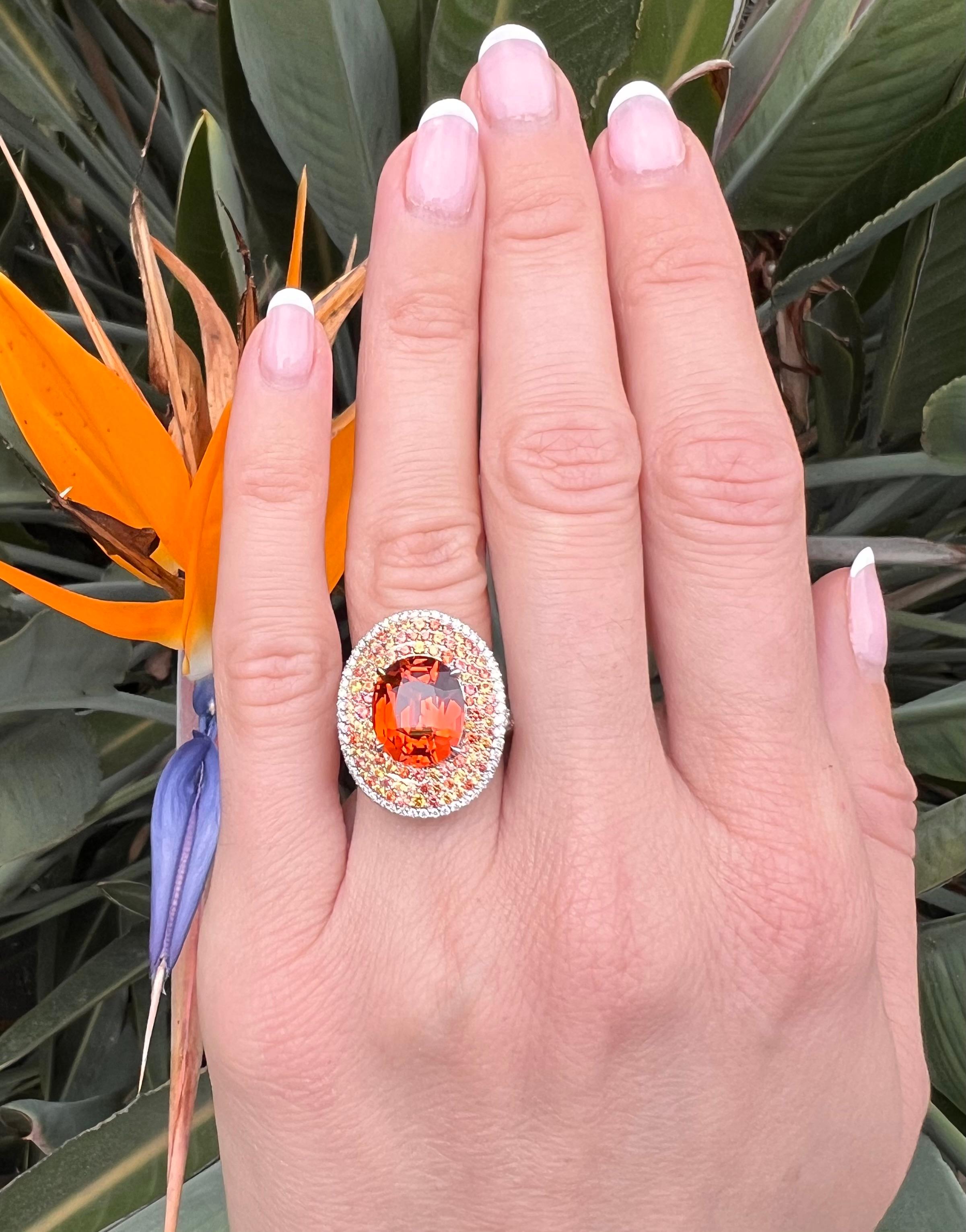De las mujeres Lujoso Anillo de Platino Granate Mandarín - 6,75 ct , Zafiros y Diamantes Raros de Fantasía en venta