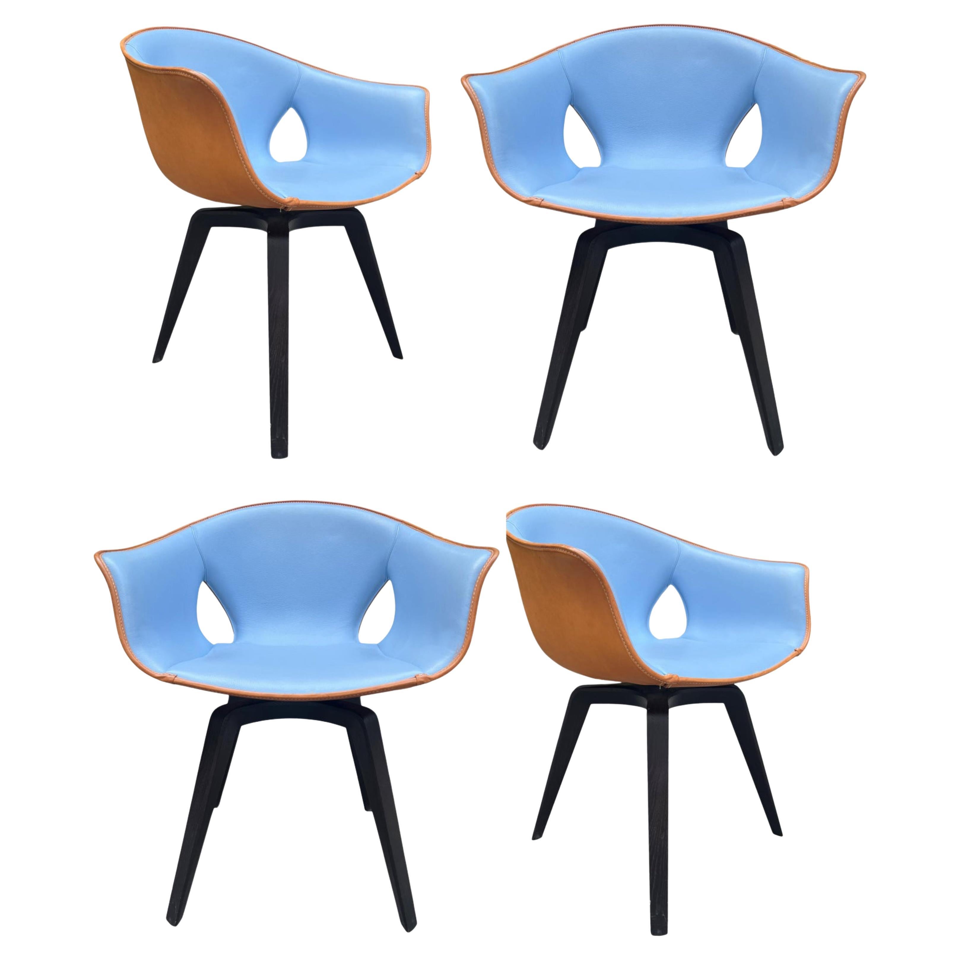 Luxury Post Modern Leather Chairs Poltrona Frau Set of Four