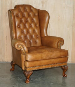 LUXURY PROVASI ITALY CHESTERFIELD HAND DYED BROWN LEATHER WiNGBACK ARMCHAIR