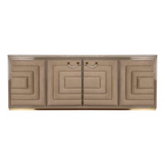 Luxury Quilted Suede Fabric Sideboard with Marble Top, Collier