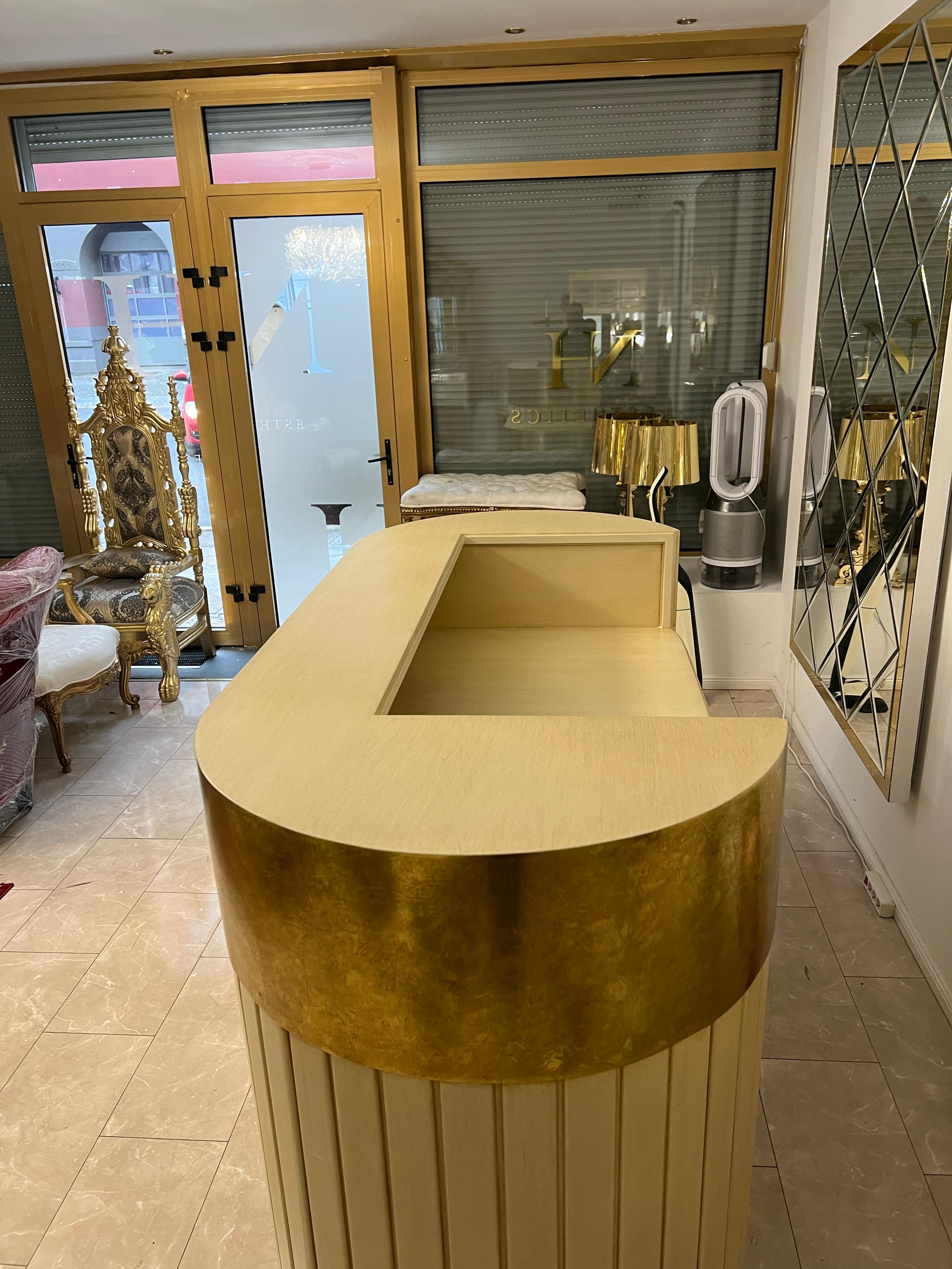 Contemporary Luxury reception counter / bar made of solid wood with gold leaf For Sale