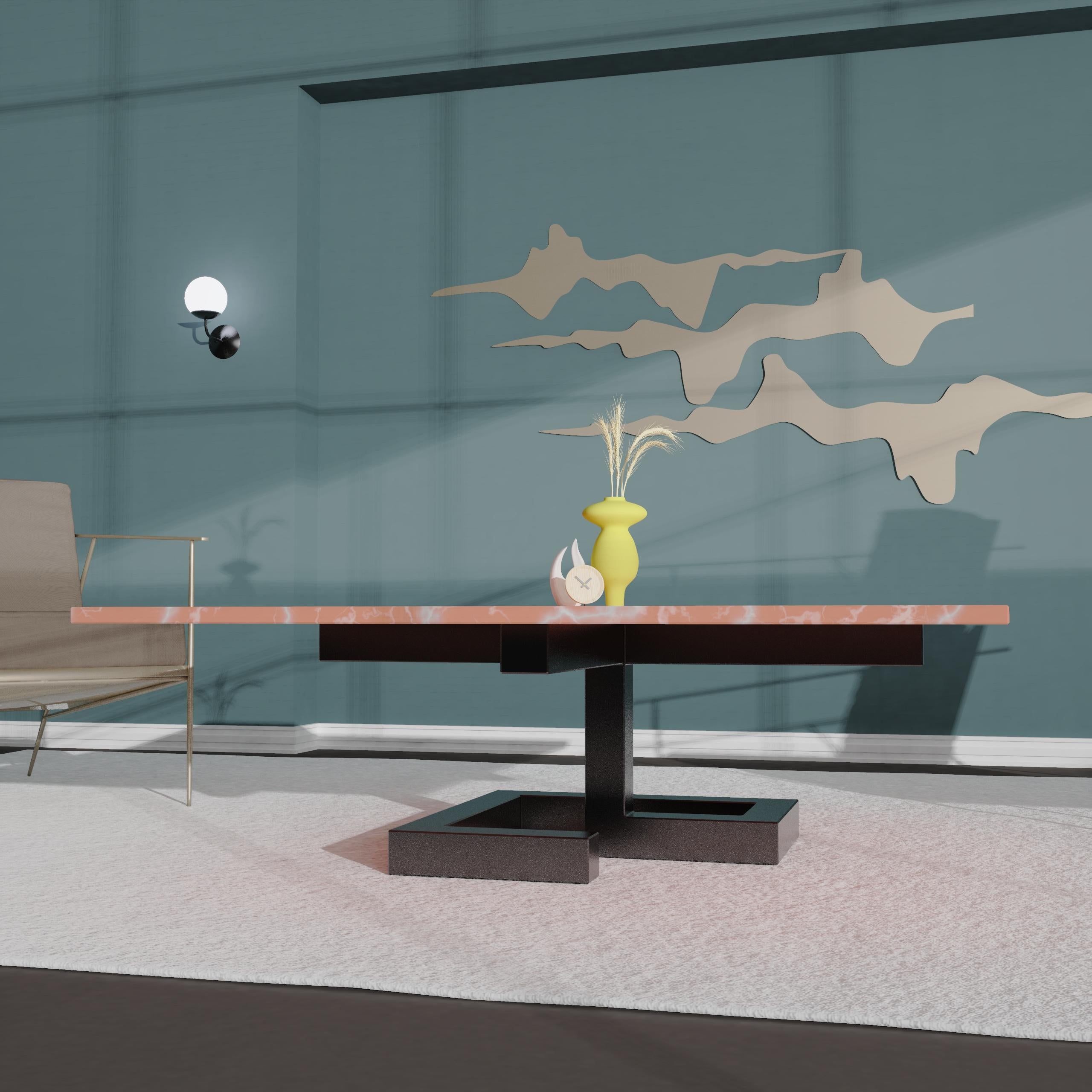 Luxuriöser Couchtisch aus rotem Marmor Mina Joaquín Moll Bespoke Modern Design Möbel (Metall) im Angebot