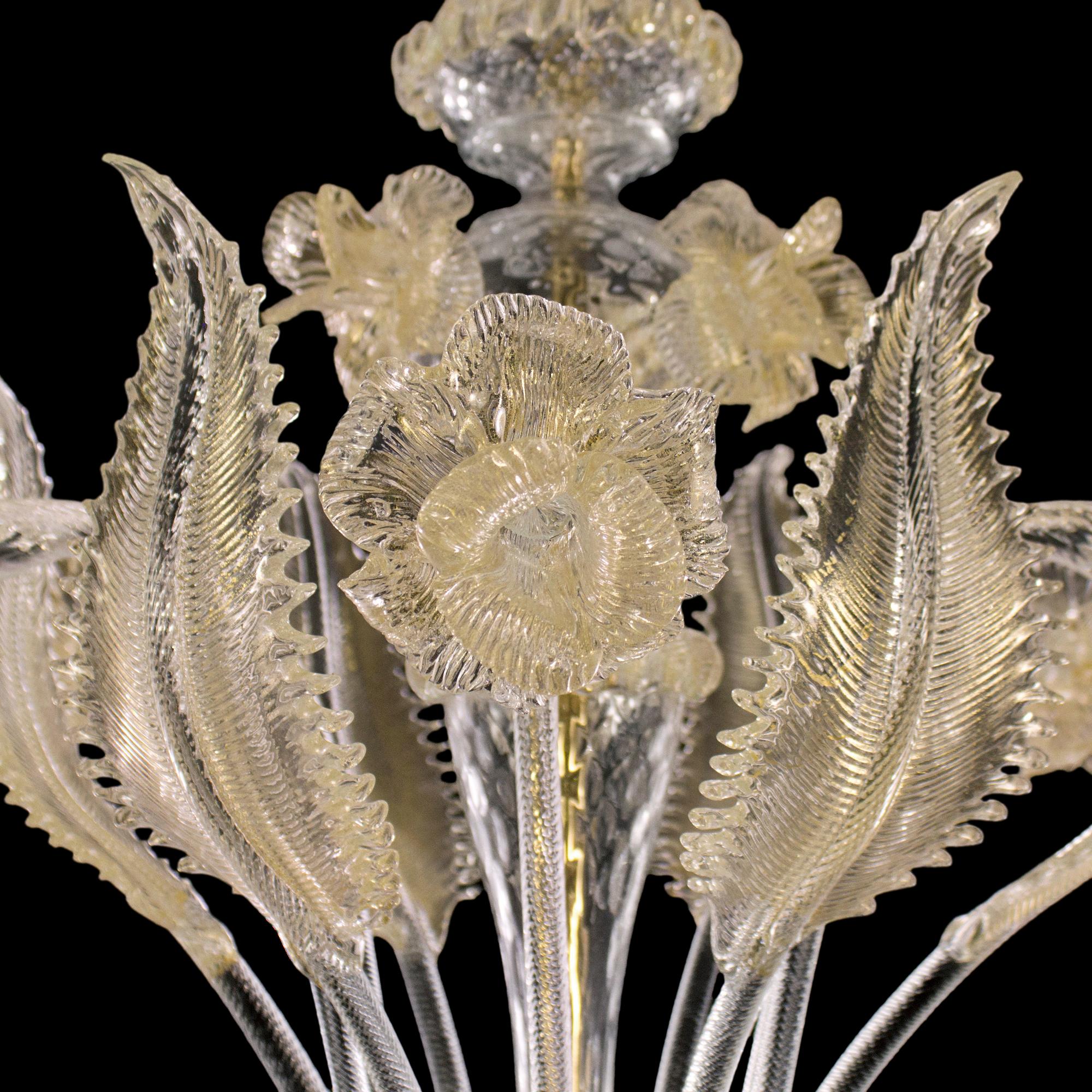 Italian Luxury Rezzonico Chandelier 10 Arms Clear and Gold Murano Glass by Multiforme For Sale