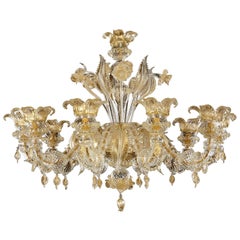 Lampadario di lusso Rezzonico a 10 bracci in vetro di Murano trasparente e oro di Multiforme