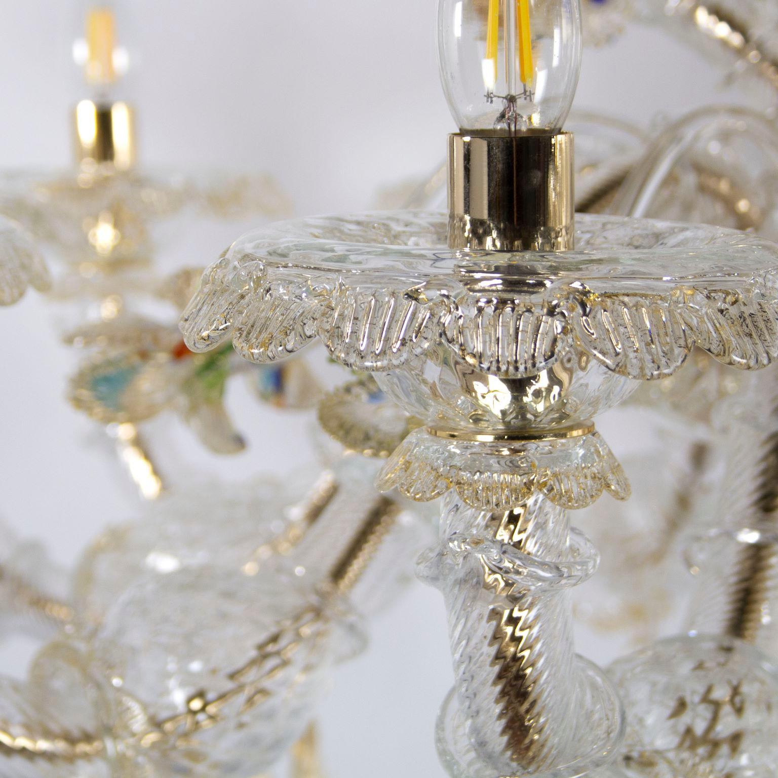 Other Luxury Rezzonico Chandelier 10 Arms Clear Gold Murano Glass Multiforme For Sale