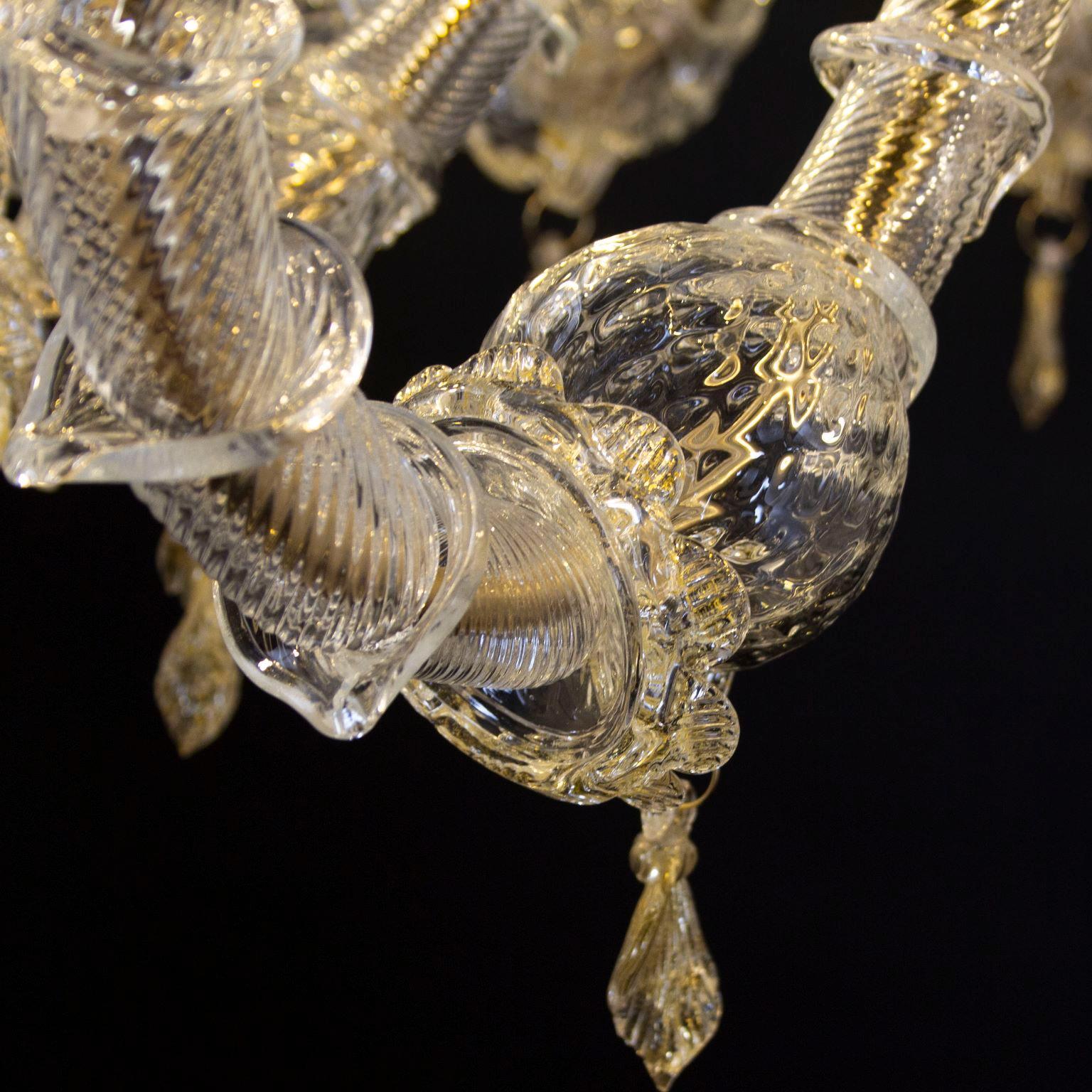 XXIe siècle et contemporain Luxury Rezzonico Chandelier 10 Arms Clear Gold Murano Glass Multiforme en vente