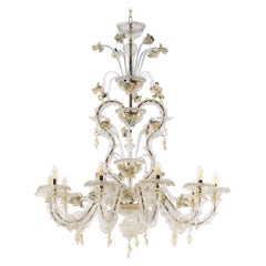 Luxury Rezzonico Chandelier 10 Arms Clear Gold Murano Glass Multiforme