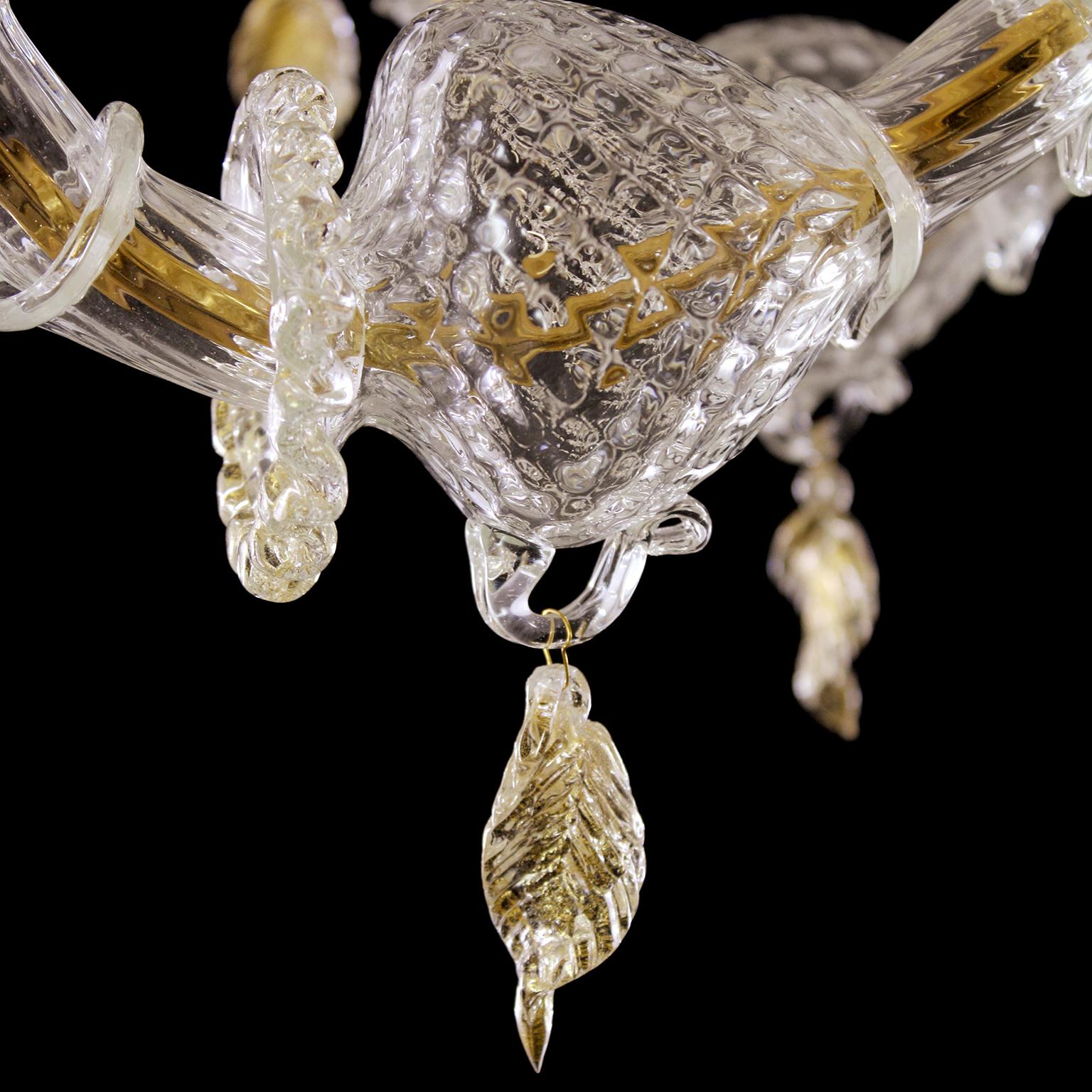 Luxury Rezzonico Chandelier 12 Arms, clear and gold Murano glass by Multiforme For Sale 3